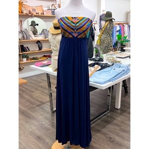 MINT bono strapless maxi dress-navy blue with embroidered top